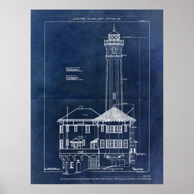 Alcatraz Island Lighthouse Blueprint Vintag Poster (Vorne)