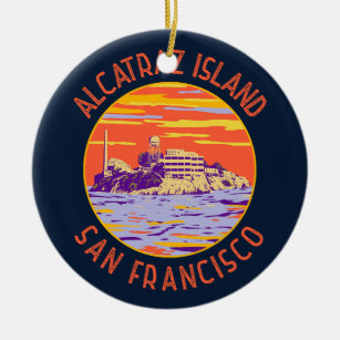 Alcatraz Island San Francisco Distressed Circle Keramik Ornament