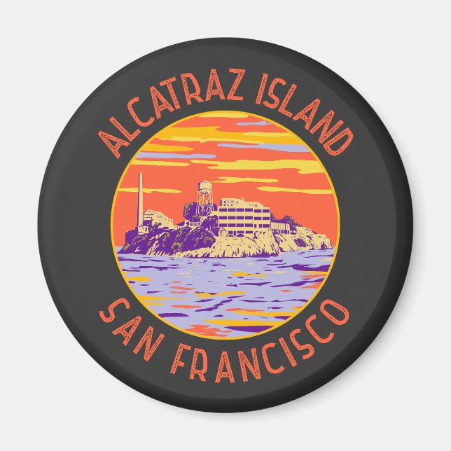Alcatraz Island San Francisco Distressed Circle Magnet (Vorne)