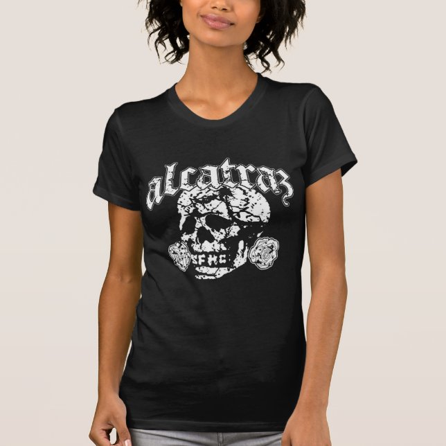 Alcatraz Schädel-Entwurfs-Logoschwarzes T - Shirt (Vorderseite)