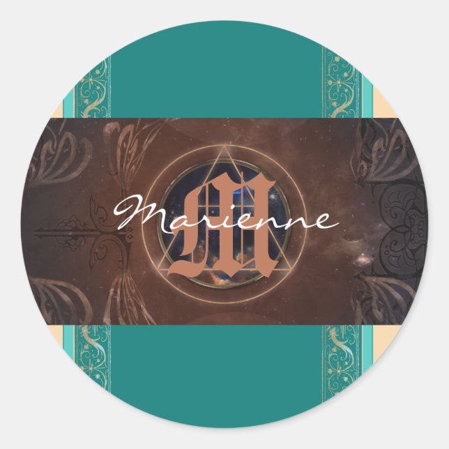 Alchemist barocke elegante Monogramm mittelalterli Runder Aufkleber (Vorderseite)