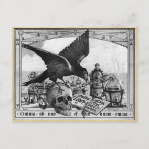 Alchemy Laboratory Raven and Human Skull Postkarte