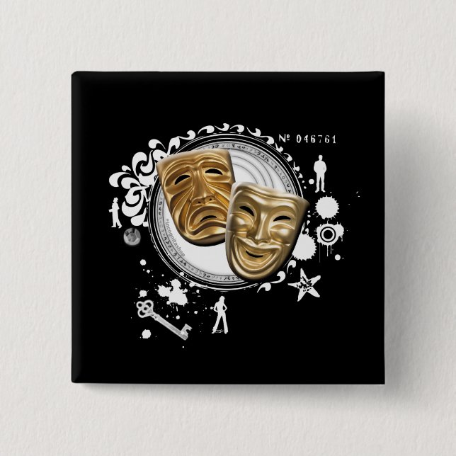 Alchimie der Schauspiel-Drama-Masken Button (Vorderseite)