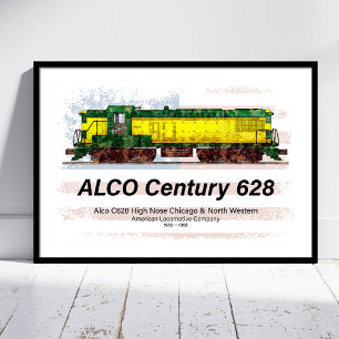 Alco C-628 Diesel Locomotive und amerikanische Fla Fotodruck
