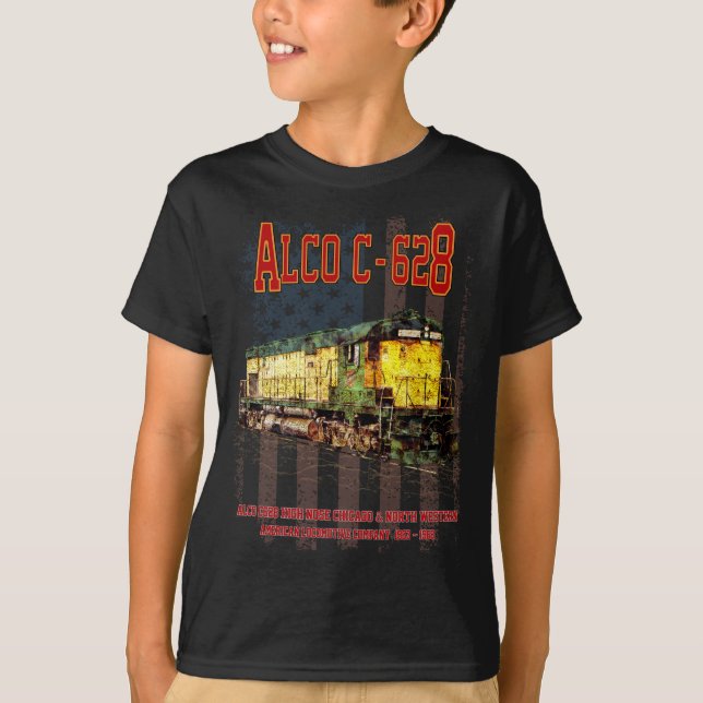 Alco C-628 Diesel Locomotive und amerikanische Fla T-Shirt (Vorderseite)
