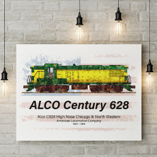 Alco C-628 Diesellokomotive und amerikanische Flag Poster