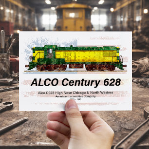 Alco C-628 Diesellokomotive und amerikanische Flag Postkarte