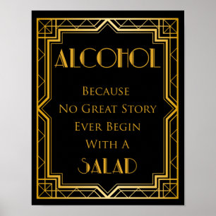 Alcohol Gatsby Wedding Sign   Gatsby Art Deco Poster
