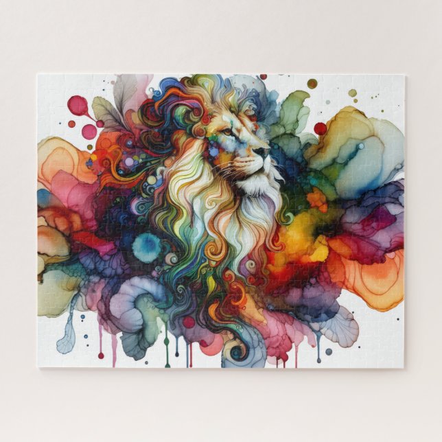 Alcohol Ink Colorful Lion Puzzle (Horizontal)