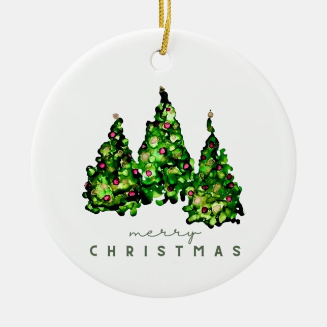 Alcohol Ink Design Christmas Tree Ceramic Ornament (Vorne)