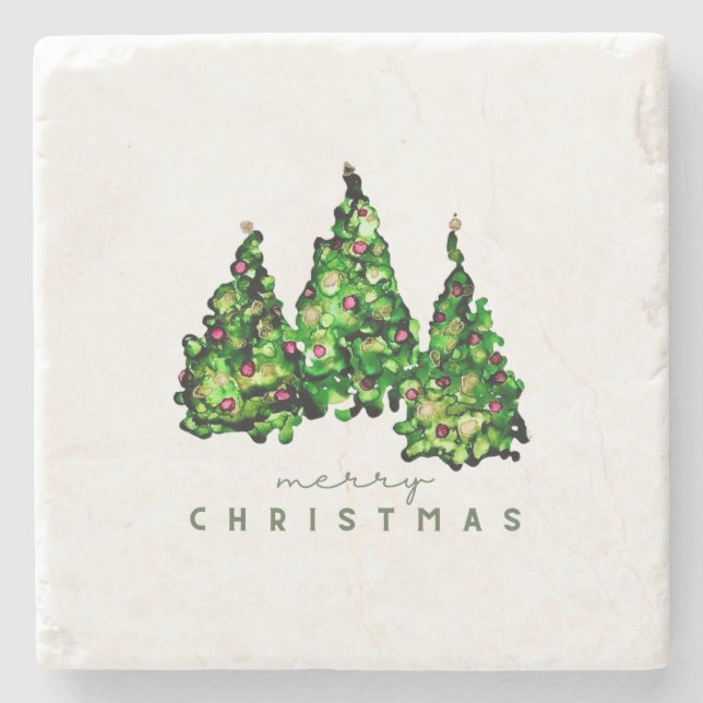 Alcohol Ink Design Christmas Tree Coasters Steinuntersetzer (Vorderseite)