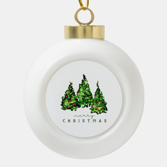 Alcohol Ink Design Christmas Tree Holiday Card Keramik Kugel-Ornament (Vorderseite)