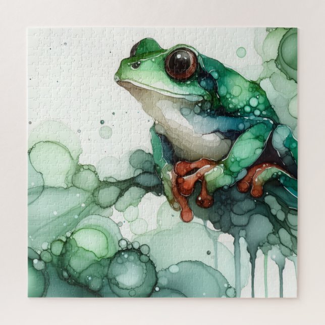 Alcohol Ink Green Frog Puzzle (Vertikal)