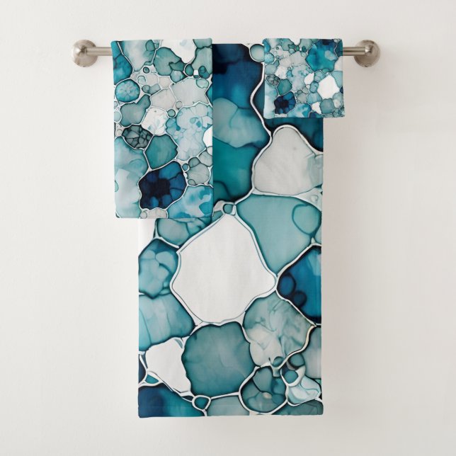 Alcohol Ink Muster Blue Vibrann Badhandtuch Set (Insitu)