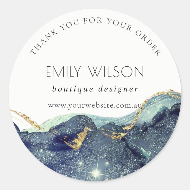 Alcohol Ink Navy Glitzer Vielen Dank für Ihre Best Runder Aufkleber (Vorderseite)