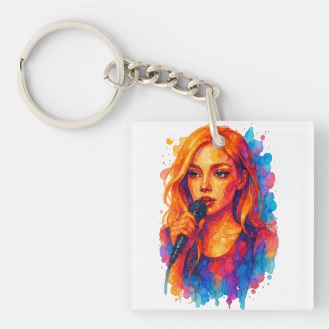 Alcohol Ink Portrait of a Young Female Singer Schlüsselanhänger (Vorderseite)