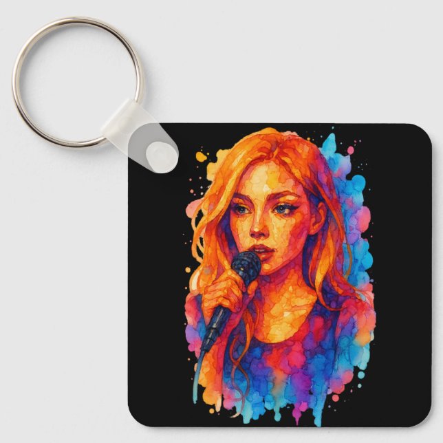 Alcohol Ink Portrait of a Young Female Singer Schlüsselanhänger (Vorderseite)