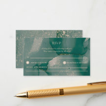 Alcohol Tink Green Glitzer Wedding RSVP Ca Card