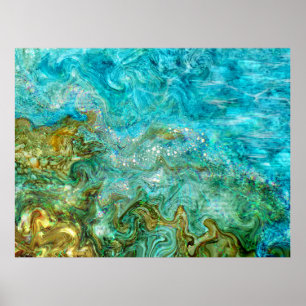 Alcohol Tinte Digital Painting Water Waves Strand Poster