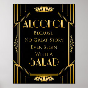Alcohol Wedding Sign   Gatsby Art Deco Poster
