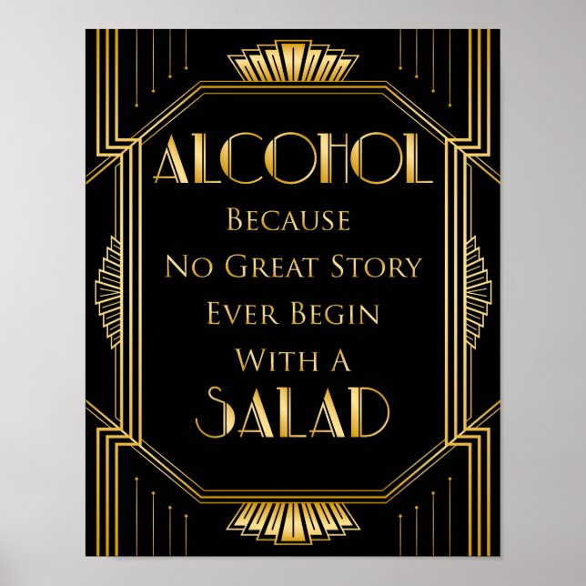 Alcohol Wedding Sign | Gatsby Art Deco Poster (Vorne)