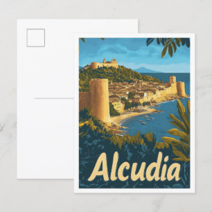 Alcudia Spanien Vintage Reiseillustration Postkarte