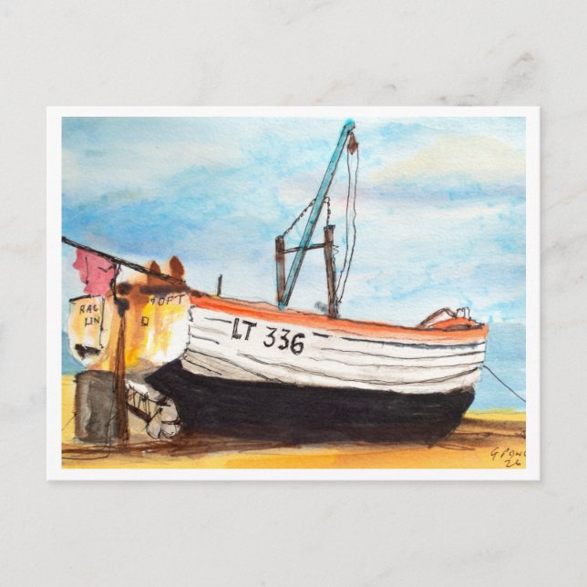 Aldeburgh, Boot am Strand – Küstenkunst Postkarte (Vorderseite)