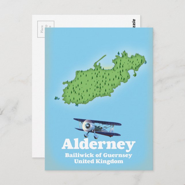 Alderney Bailiwick of Guernsey United Kingdom Map Postkarte (Vorne/Hinten)