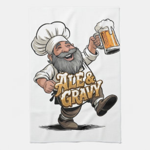 Ale & Gravy Logo-Design mit einem fröhlichen Koch Geschirrtuch