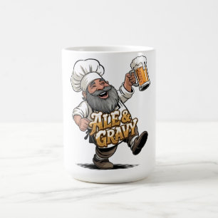 Ale & Gravy-Logo-Design mit einem fröhlichen Koch Kaffeetasse