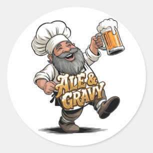 Ale & Gravy Logo-Design mit einem fröhlichen Koch Runder Aufkleber