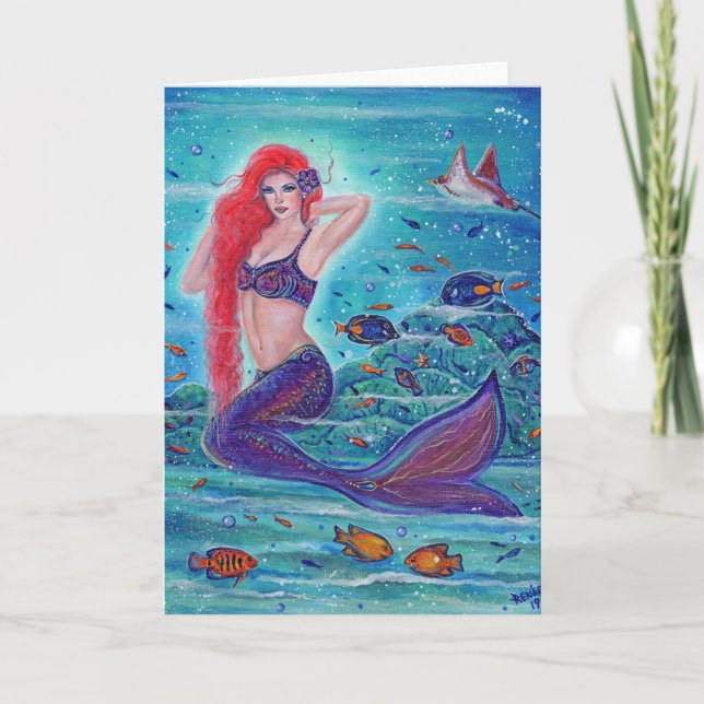 Aleanna Mermaid mit tropischen Fischen von Renee L Karte (Vorderseite)