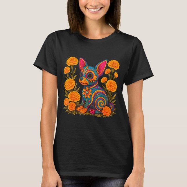 Alebrije Dog Flower Mexican Folk Art Owner Mom Dad T-Shirt (Vorderseite)