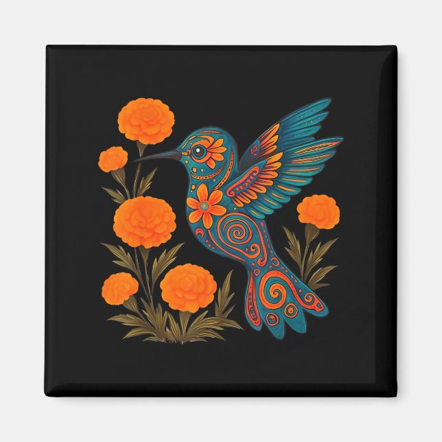 Alebrije Kolibri-Blume mexikanische Volkskunst Vog Magnet (Vorne)