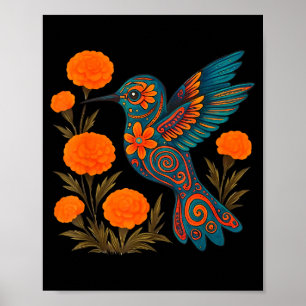Alebrije Kolibri-Blume Mexikanische Volkskunst Vog Poster