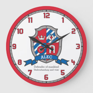 Alec boys name meaning heraldry knights shield große wanduhr
