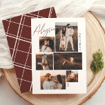 Alegría | Tarjeta de Navidad Collage de 6 Fotos Feiertagskarte<br><div class="desc">Elegante tarjeta de Navidad que präsenta un moderno krankño de collage estilo galería. Con espacio para seis fotos en distintos tamaños. La palabra "Alegría" aparece en un estilo cursivo rojo en la esquina superior izquierda, superpuesta sobre las fotos. El nombre de la familia se muestra de manera vertikal al lado...</div>