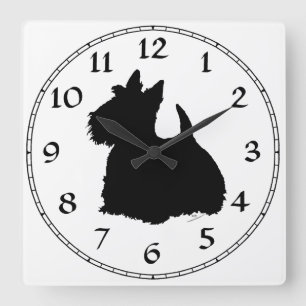 Alert Scottish Terrier Silhouette Quadratische Wanduhr