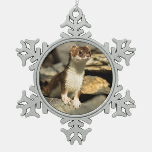 Alert Weasel Schneeflocken Zinn-Ornament