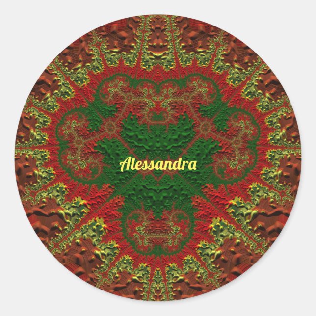 ALESSANDRA HÜBSCH 3D! Gold, Rot und Grün ~ Runder Aufkleber (Vorderseite)
