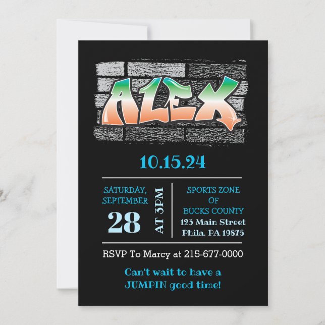ALEX Ihr Name Graffiti Brick Wall Paint Spritzer Einladung (Vorderseite)