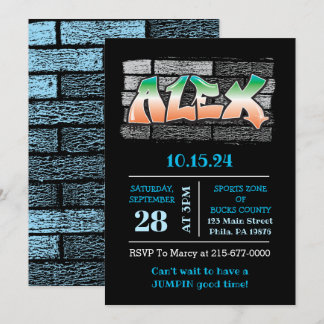 ALEX Ihr Name Graffiti Brick Wall Paint Spritzer Einladung