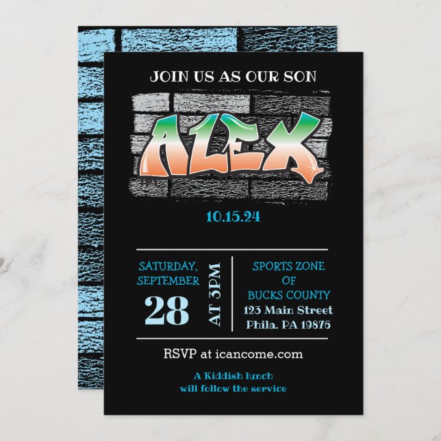 ALEX Ihr Name Graffiti Brick Wall Paint Spritzer Einladung (Vorne/Hinten)