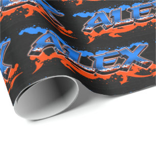 Alex Vorname Name Graffiti blue orange Geschenkpapier