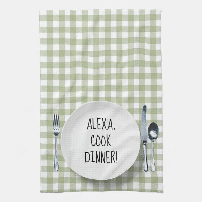Alexa Command on Green Gingham Geschirrtuch (Vertikal)