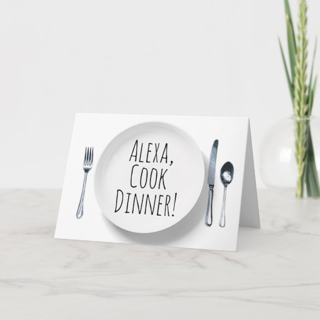 Alexa Command white dinner plate birthday Karte (Vorderseite)
