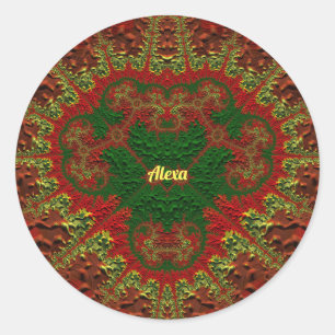 ALEXA HÜBSCH 3D! Gold, Rot und Grün ~ Runder Aufkleber