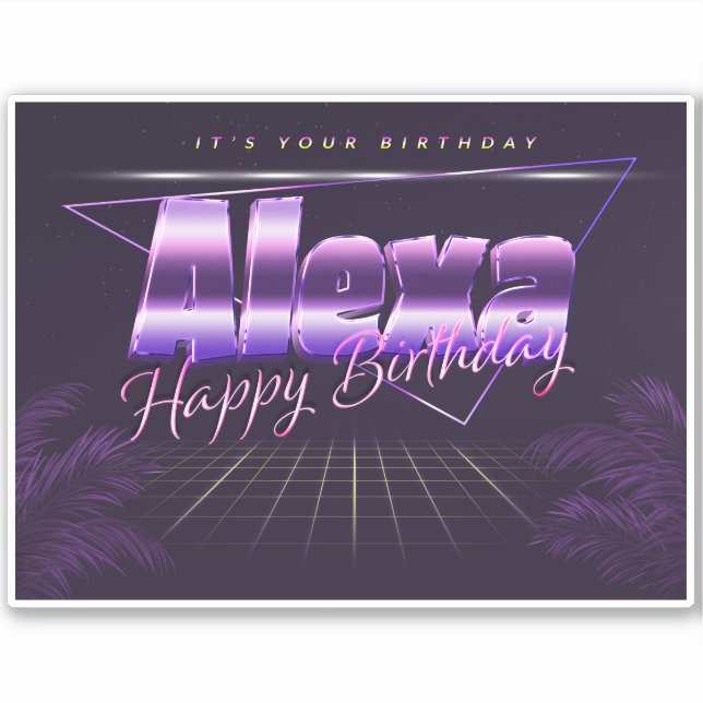 Alexa Name Vorname lila retro Sticker Geburtstag (Vorderseite)