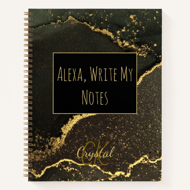 Alexa Write My Notes Black and Gold Monogram  Notizbuch (Vorderseite)