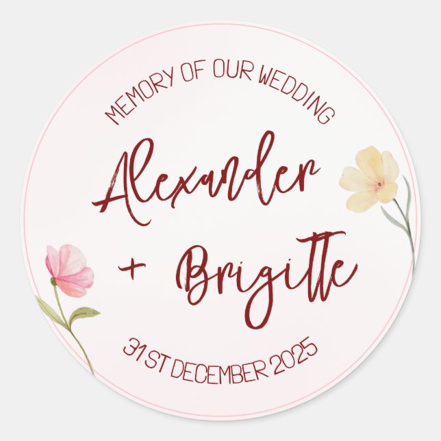 Alexander & Brigitte Hochzeit Runder Aufkleber (Vorderseite)